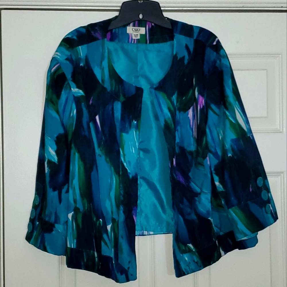 Cato Teal/Purple/Navy/Turquoise Cropped Jacket w/ 3/4 sleeves perfect for Easter